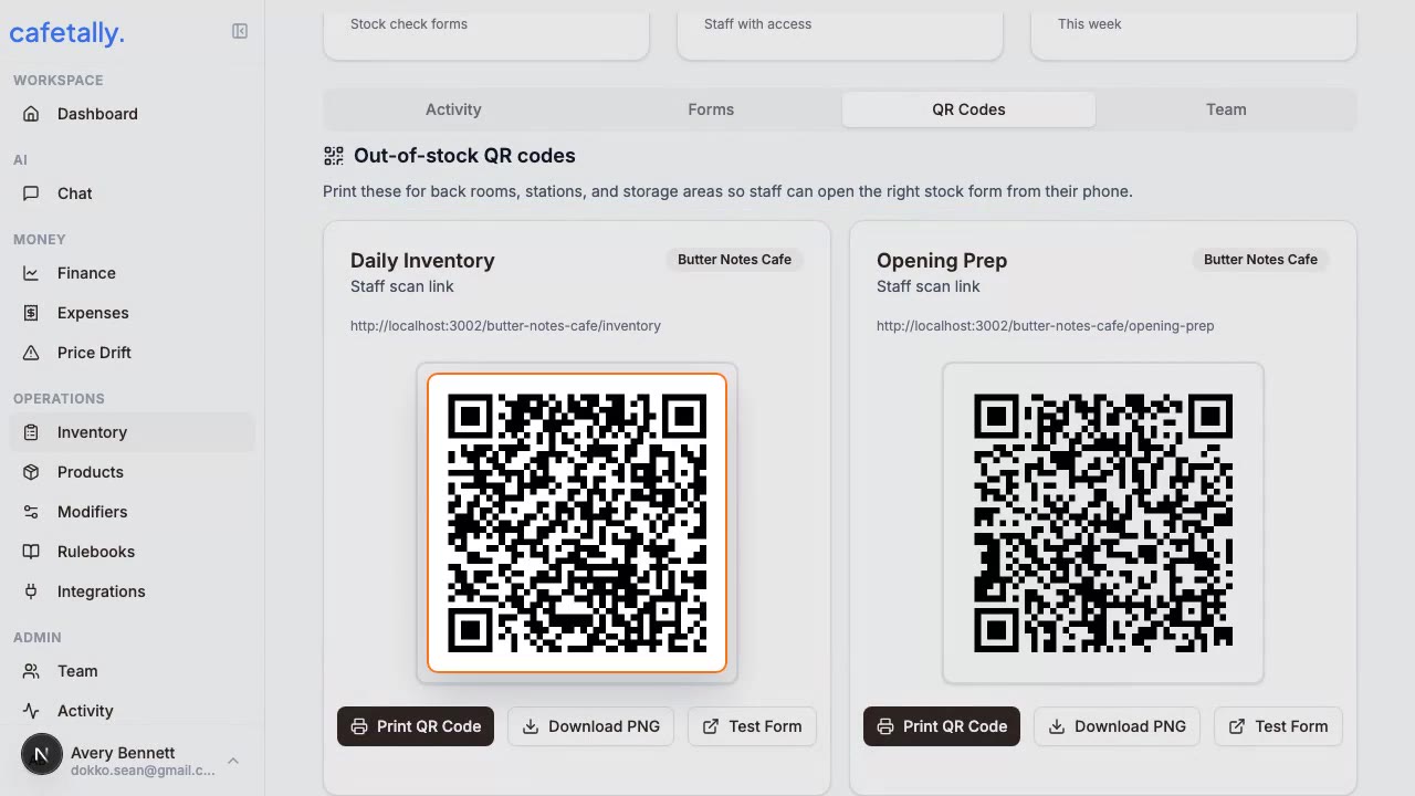 Out-of-stock QR code view for Square-connected stock recovery workflows.